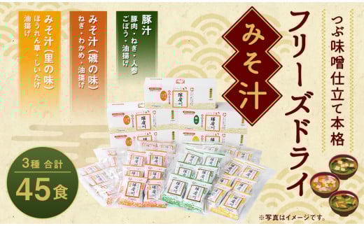 つぶ味噌仕立て 本格 フリーズドライ みそ汁 磯の味 & 里の味 & 豚汁 45食 セット 味噌汁熊本県人吉市25000鍋セット・総菜・加工食品総菜