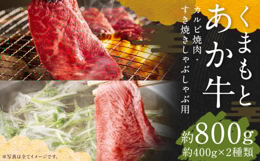 くまもとあか牛 カルビ焼肉用 約400g・すきやきしゃぶしゃぶ用 約400g 合計約800g 国産牛 牛 牛肉 肉 和牛 赤牛 焼肉 カルビ すき焼き 熊本県 人吉市熊本県人吉市24000肉牛肉