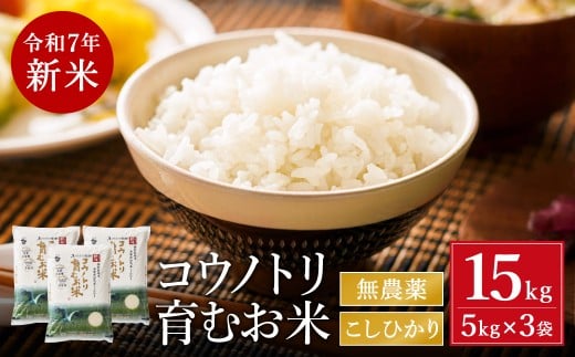 令和7年産 新米 無農薬 米 15kg コウノトリ育むお米 新米 但馬産 こしひかり 兵庫県産(5kg×3袋)(94-002)無農薬 お米 15キロ 精米 白米 コウノトリ米 コシヒカリ 農薬不使用 特別栽培米 新米 予