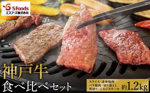 神戸牛 部位食べ比べ フルコースセット 計約1.2kg / しゃぶしゃぶ・ステーキ・焼肉・煮込み 神戸牛 牛肉 詰め合わせ セット 霜降り 但馬牛 黒毛和牛 国産牛【エスフーズ株式会社】兵庫県豊