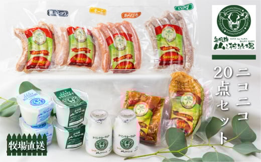 ニコニコ20点セット 乳製品 肉製品 詰め合わせ ヨーグルト ソーセージ ベーコン ミルクプリン ジャージー牛 山之村牧場岐阜県飛騨市42000肉加工肉(ハム・ソーセージ等)