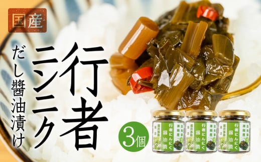 【先行予約】5月下旬〜1月中旬発送 行者ニンニクだし醤油漬け 3個  瓶詰 瓶詰め おつまみ おかず ご飯のお供 惣菜岐阜県飛騨市10000野菜・きのこきのこ