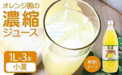 オレンジ園の濃縮ジュース 小夏 1L 3本 希釈用 みかんジュース チューハイ用 ドリンク ジュース 柑橘類 蜜柑 みかん【R01126】高知県土佐清水市23000お茶・飲料果汁・野菜飲料