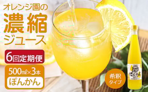 オレンジ園の濃縮ジュース ぽんかん 500ml 3本 6回定期便 希釈用 みかんジュース チューハイ用 ドリンク ジュース 柑橘類 蜜柑 みかん【J00112】高知県土佐清水市77000お茶・飲料果汁・野菜飲料