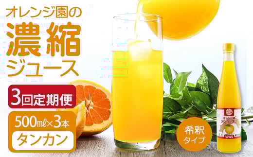 オレンジ園の濃縮ジュース タンカン 500ml 3本 3回定期便 希釈用 みかんジュース チューハイ用 ドリンク ジュース 柑橘類 蜜柑 みかん【J00107】高知県土佐清水市39000お茶・飲料果汁・野菜飲料