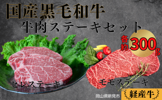 国産 黒毛和牛 いろり牛 経産牛 牛肉ステーキセット (ヒレ約300g+モモ約300g)岡山県新見市38000肉牛肉