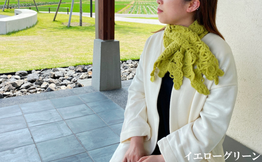 差し込み ショートマフラー 花柄 ( イエローグリーン ) ウール混 コード刺繍 レディース 日本製 | おしゃれ シンプル マフラー プレゼント ギフト 新潟県 五泉市 有限会社田中刺繍新潟県五泉