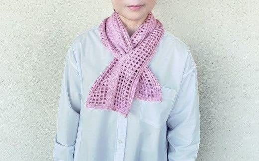 差し込み ショートマフラー ストライプ柄 ( パープル ) シルク100% コード刺繍 レディース 日本製 | おしゃれ シンプル マフラー プレゼント ギフト 新潟県 五泉市 有限会社田中刺繍新潟県五