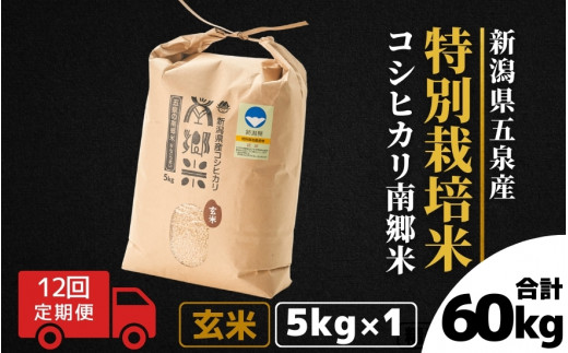 令和7年産 新米 【 定期便 12ヶ月 】 玄米 5kg × 12回 五泉産 コシヒカリ 南郷米 特別栽培米 | げんまい こしひかり お米 おこめ コメ こめ 新潟県 五泉市 ファームみなみの郷新潟県五泉市120000