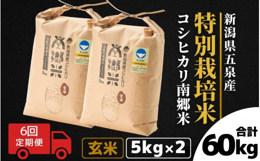 令和7年産 新米 【 定期便 6ヶ月 】 玄米 10kg ( 5kg × 2袋 ) × 6回 五泉産 コシヒカリ 南郷米 特別栽培米 | げんまい こしひかり お米 おこめ 新潟県 五泉市 ファームみなみの郷新潟県五泉市120000
