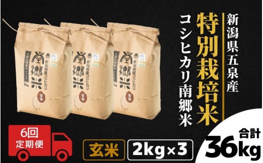 令和7年産 新米 【 定期便 6ヶ月 】 玄米 6kg ( 2kg × 3袋 ) × 6回 五泉産 コシヒカリ 南郷米 特別栽培米 | げんまい こしひかり お米 おこめ コメ こめ 新潟県 五泉市 ファームみなみの郷新潟県五