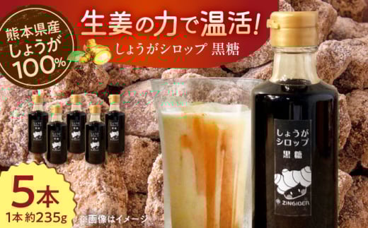 しょうが シロップ 黒糖 約235g×5本 セット【ジンジベル】合志市 熊本県 生姜 シロップ 調味料 しょうが ジンジャー 黒糖 黒砂糖 飲料 炭酸 炭酸水 ジュース ドリンク 飲み物 ギフト プレゼン