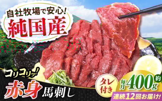 【全12回定期便】『純国産』熊本の味 コリコリ 赤身 馬刺し 計約400g(約200g×2パック)タレ付【有限会社 九州食肉産業】 馬刺 馬肉 桜肉 馬 うま ウマ ヘルシー 国産 新鮮 専用タレ 赤身 上質