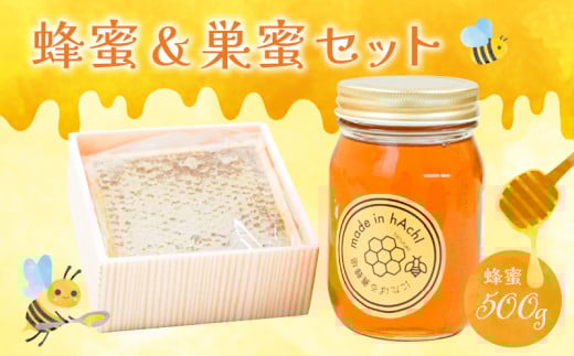 蜂蜜500gと巣蜜1つのセット_ハチミツ 巣蜜 セット 国産 計 800g 巣まるごと 鮮度 栄養豊富 ビタミン ミネラル 風邪予防 疲労回復 抗菌 貴重 食べ方いろいろ パン スイーツ 紅茶 パンケーキ ホッ