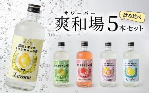 爽和場(サワーバー) 飲み比べ5本セット_爽和場 サワーバー 5種類 飲み比べ 500ml 5本 セット レモンサワーの素 割るだけ 糖類ゼロ プリン体ゼロ レモン グレープフルーツ もも キウイ あま