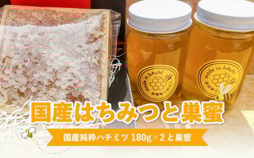 国産はちみつと巣蜜_国産はちみつ 180g × 2個 計 360g 巣蜜 セット 瓶 はちみつ 国産 純粋はちみつ 天然のはちみつ 栄養 豊富 低カロリー トースト ホットケーキ ヨーグルト シリアル パン クラ