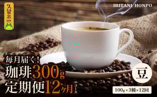 コーヒー300g 定期便12ヶ月コース 豆コース_定期便 12ヶ月 コーヒー 豆 各 100g 3種 合計 300g 小分け パック 飲み比べ 毎月 世界の生産地別のコーヒーが届く 産地 銘柄 発送時期によりランダムで