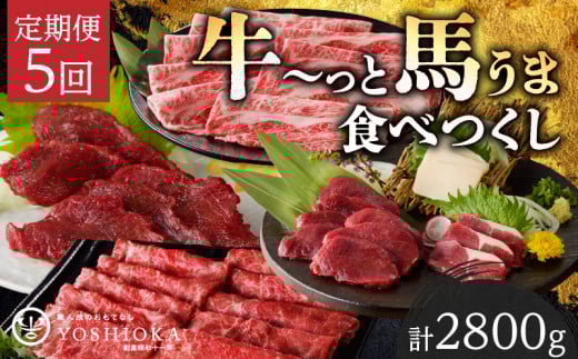 【定期便5回】よしおか総本店牛〜っと馬まうま食べつくし定期便_定期便 5回 毎月お届け 肩ロース 国産 馬刺し ロース ヒレ フタエゴ タテガミ 肩スライス うす切り ロース 新鮮 タレ付き ジ