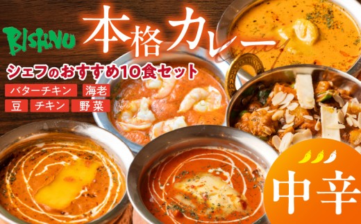 【中辛】ビスヌ 本格カレー シェフのおすすめ10食_ビスヌ 本格 カレー シェフ おすすめ 10食 バターチキン 豆 海老 チキン 野菜 各 2個 中辛 インドカレー スパイス こだわり インド 直輸入 A