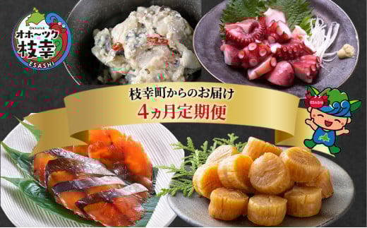 〜北海道枝幸町からのお届け おつまみにどうぞ! 定期便4〜【 ホタテ 貝柱 サクラマス トバ にしん 味付 たこ】北海道枝幸町44000魚介・海産物イカ・タコ・ウニ