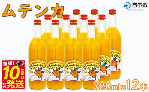 <明浜みかんジュース ムテンカ 720ml×12本入り E-12> 温州みかん ミカンジュース オレンジジュース ソフトドリンク あけはまシーサイドサンパーク 贈答用 愛媛県西予市【常温】『最短10営