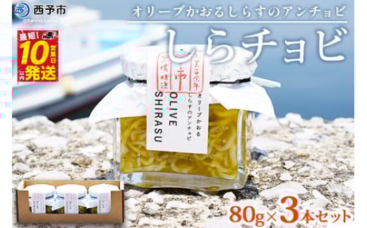<今市水産 しらチョビギフト3個(80g×3個)> しらす シラス オイル漬け アンチョビ しらちょび 簡単レシピ付き パスタ おつまみ オリーブオイル漬け ご飯のお供 土産 手土産 贈り物 特産品