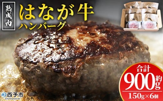<熟成肉 はなが牛ハンバーグ 6個(1個150g)> 肉 お肉 牛肉 牛 ビーフ 牛100% 肉加工品 お惣菜 洋食 おかず 弁当 ランチ ディナー 国産 小分け 個包装 簡単調理 特産品 ゆうぼく 愛媛県 西予