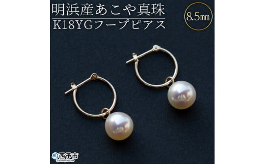 <明浜産あこや真珠8.5mm K18YGフープピアス> パール ジュエリー アクセサリー フォーマル カジュアル ギフト 西予市 贈り物 祝 冠婚葬祭愛媛県西予市243000衣類・装飾品・工