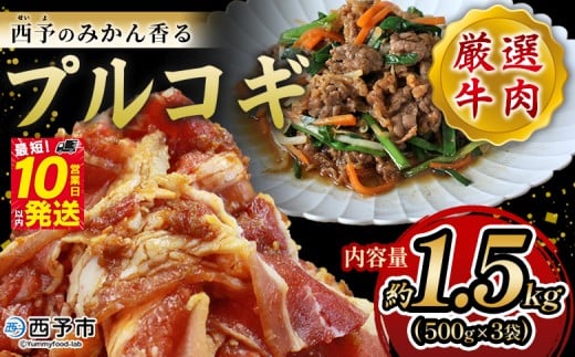 <西予のみかん香るプルコギ 合計 約1.5kg(500g×3)> みかん風味 韓国 牛肉 お肉 味付け 焼肉 タレ漬け タレ レシピ プルコギ丼 献立 アレンジ 味付け 子供 惣菜 おかず グルメ 愛媛県 西予市