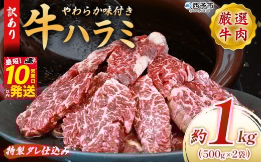 <秘伝の特製タレ仕込み!やわらか味付き 牛ハラミ 約1kg(500g×2)> 訳あり はらみ ハラミ 赤身 大容量 牛肉 お肉 焼肉 BBQ 味付き タレ漬け 甘辛 レシピ 丼 献立 惣菜 おかず 簡単 グルメ 株