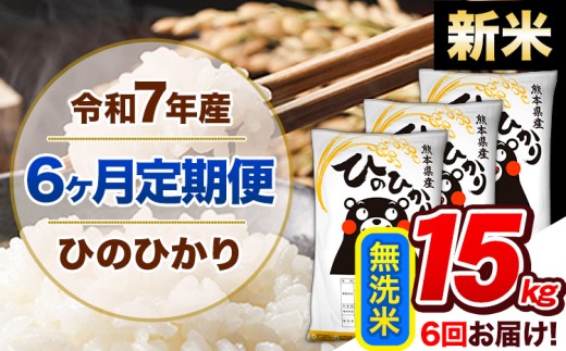【6ヶ月定期便】新米 令和7年産 定期便 無洗米 ひのひかり 15kg 《11月から出荷開始》令和7年産 熊本県産 ふるさと納税 精米 ひの 米 こめ ふるさとのうぜい ヒノヒカリ コメ 熊本米 ひのもり