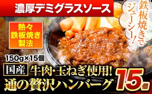 ハンバーグ 15個 国産のお肉使用! 鶏肉不使用 温めるだけ 「通の贅沢ハンバーグ」濃厚デミグラスソース《11月上旬-11月下旬出荷》 牛 訳あり 小分け 早く届く熊本県玉東町12500肉加工肉(ハ