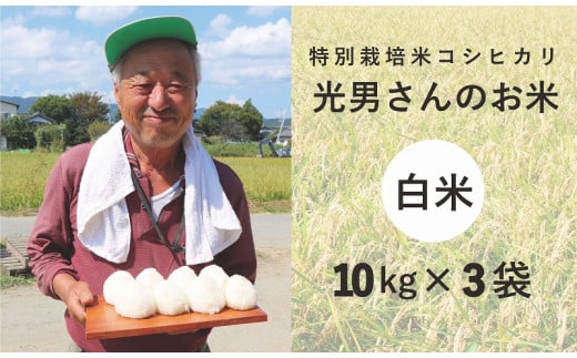 ◆特別栽培米 コシヒカリ光男さんのお米 白米  10kg×3袋滋賀県高島市55000米・パン白米