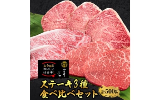 <ステーキ食べ比べ3種>仙台牛サーロイン・トモサンカク・マルシン 計500g【1463137】宮城県30000肉牛肉