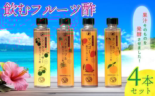 飲むフルーツ酢4本セット720ml(180ml×4本) ビネガー 四本 フルーツ 酢 パイナップル シークァーサー シークヮーサー マンゴー タンカン 贈り物 プレゼント 果汁 果実酢 ギフト トロピカル