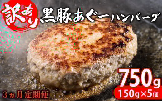 【3ヵ月定期便】【訳あり】あぐー豚肉ハンバーグ 750g(150g×5個) 簡易包装シリーズ【黒豚あぐー】 訳アリ 豚 簡易包装 SDGS ハンバーグ あぐー 名護市 銘柄豚肉 簡単調理 簡単料理 おかず
