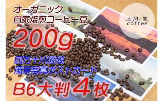 【オーガニック自家焙煎コーヒー豆200g】+【写真家が撮影した四万十川流域のB6大判ポストカード4枚】Lip-01高知県四万十町10000お茶・飲料コーヒー・紅茶