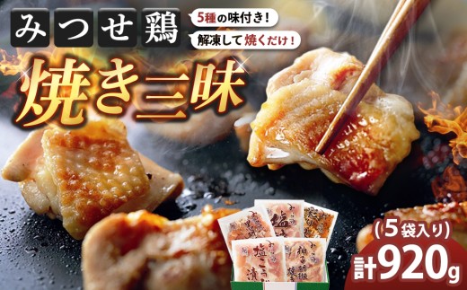 佐賀県産みつせ鶏 焼き三昧(5種)【焼き鳥 酒の肴 居酒屋 おつまみ 飲み会 塩焼 柚子胡椒焼き 黒胡椒焼き 七味焼き 塩こうじ漬け 低脂質 ヘルシー 旨味成分 柔らか 歯ごたえ】K059031佐賀県基