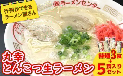 丸幸ラーメン(とんこつ生) 5食+替麺3食のセット【ラーメン 生ラーメン とんこつ 豚骨スープ 九州とんこつ 替麺 替え玉 おかわり あっさり 行列】 K015006佐賀県基山町17000麺ラーメン