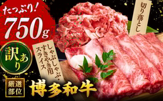 【 訳あり 】 博多和牛  750gセット(スライス肉・切り落とし肉) ▼ しゃぶしゃぶ すき焼き用 黒毛和牛 牛肉 鍋 焼肉 焼き肉 わけあり 訳アリ 切り落とし 牛 おすすめ 人気 国産 桂川町/株式