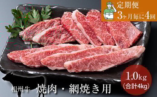【定期便:3ヶ月毎に4回】相州牛(焼肉・網焼き用)1.0kg 【合計4kg】 【 牛肉 お肉 ブランド牛 神奈川県 南足柄市 】神奈川県南足柄市200000肉牛肉