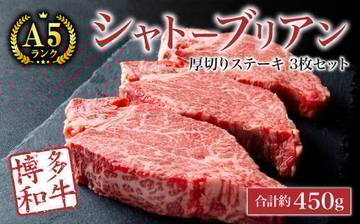 D9【数量限定】博多和牛 A5等級 シャトーブリアン 厚切り ステーキ 3枚福岡県みやま市57000肉牛肉