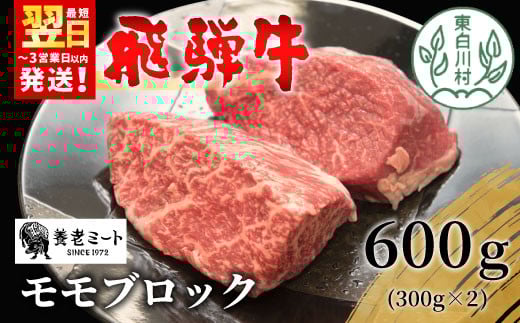 飛騨牛 モモブロック 600g 300g×2 牛肉 和牛 肉 ローストビーフ 焼肉 ステーキ 赤身 赤身肉 牛 鉄板焼き お祝い 贈答 ギフト 贈り物 ふるさと納税 東白川村 岐阜 贅沢 モモ もも肉 養老ミート 230