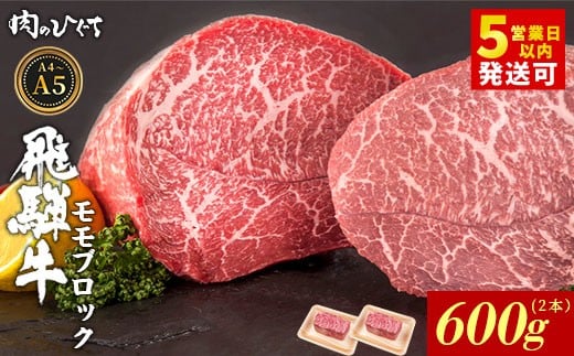 飛騨牛 ももブロック 600g ローストビーフ ステーキ 焼肉 A5 A4 もも もも肉 ブロック肉 塊肉 国産 牛 冷凍 和牛 牛肉 豪華 ギフト 贈答 にく お肉 肉 東白川村 岐阜 飛騨 贅沢 霜降り 赤身 肉の