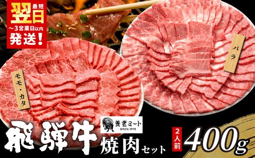 【最短発送】 贅沢! 飛騨牛 焼肉セット 400g 2人前 牛肉 和牛 肉 焼肉 BBQ 霜降り カルビ 赤身 モモ カタ 東白川村 岐阜 養老ミート岐阜県東白川村13000肉牛肉