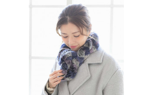 レッキスラビットヤーンフリルマフラー  パープルミックス和歌山県御坊市40000衣類・装飾品・工芸品その他 装飾品・工芸品