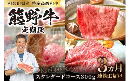 定期便 熊野牛スタンダードコース300g【3ヵ月連続お届け】和歌山県御坊市41000肉牛肉