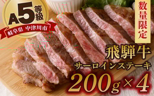 【数量限定!チルド(冷蔵)発送!】「飛騨牛」A5等級サーロインステーキ 200g×4枚 鉄板焼き 網焼き 焼肉 バーベキュー BBQ F4N-1254岐阜県中津川市48000肉牛肉