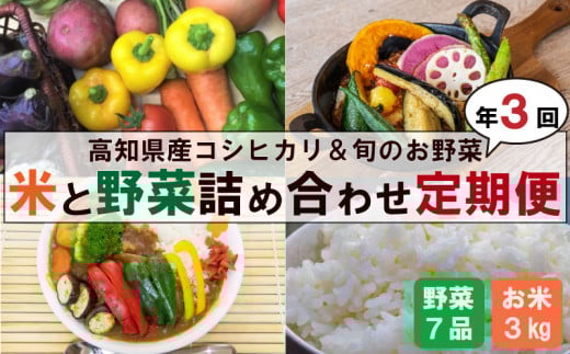 新米 野菜 3回定期便 コシヒカリ 3kg 野菜 7品以上 セット | ( きゅうり なす パプリカ ピーマン れんこん ミックスリーフ たけのこ オクラ かぼちゃ ブロッコリー アスパラガス ニラ  にん