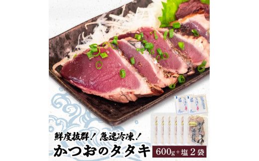【急速冷凍】鮮度抜群!かつおのタタキ100g 6枚セットと塩2袋 鰹 タタキ かつお 塩 海鮮 魚介 瞬間冷凍 高知県 須崎市 NS022高知県須崎市20000魚介・海産物鮮魚